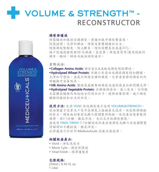 Mediceuticals Volume / Strength (Hair Reconstructor) 250ml, 1000ml  頭髮豐盈修護液 (動搜買任何三件八折)